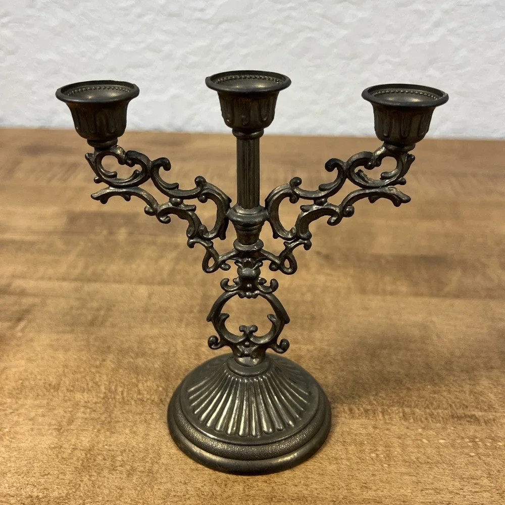 Vintage Ornate Brass 3 Branch Mini Candelabra Candle Holder Stick‎ Hong Kong